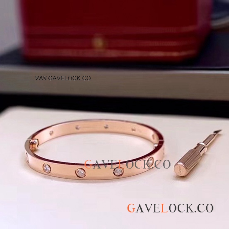 Copy Cartier LOVE Bracelet with 10 Diamond Rose Gold